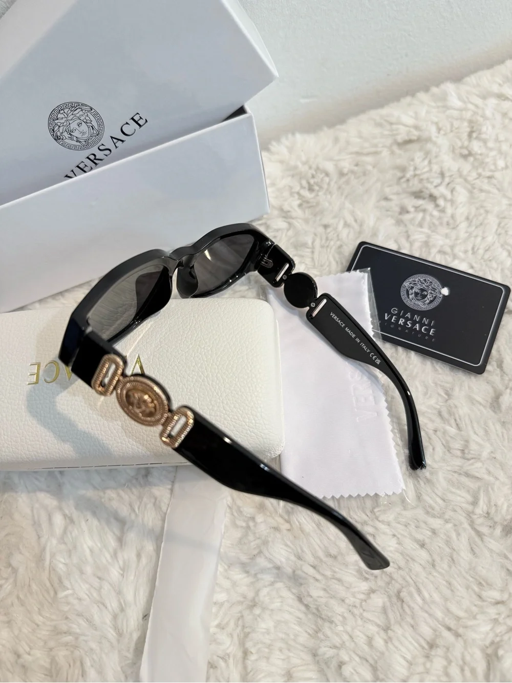Versace Black Sunglasses with Gold Medallion Detail